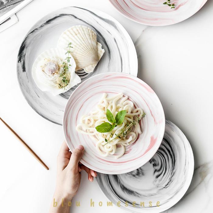 Piring makan marble keramik mewah cantik Abu-abu, Small
