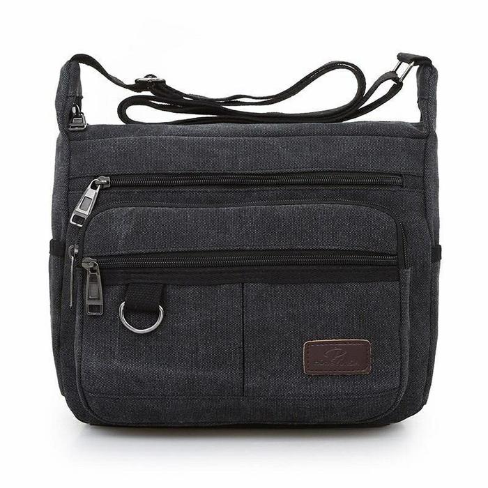 Gambar Fellah Store _ Tas Selempang Pria Kanvas Bodypack - Hitam dari Fellah Store undefined Tokopedia