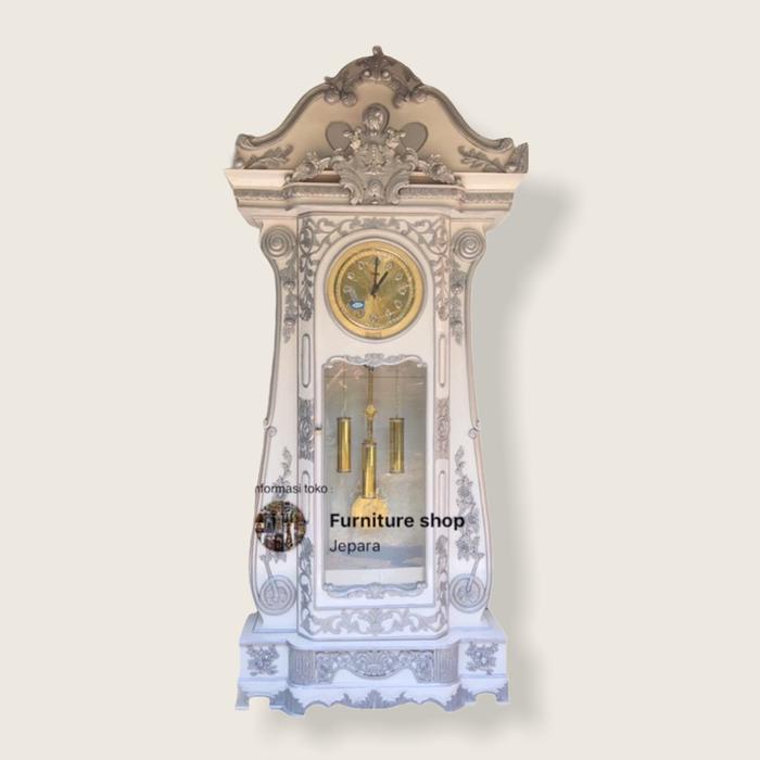 Gambar lemari jam hias bagong kayu jati chat duco kombinasi gold - Putih silver dari indojatizen undefined Tokopedia