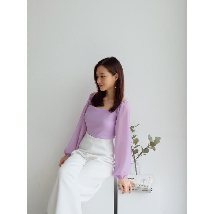 Gambar Crop Top Wanita Top Korea Tangan Chiffon 4 Varian Warna - Lilac dari Vyar undefined Tokopedia