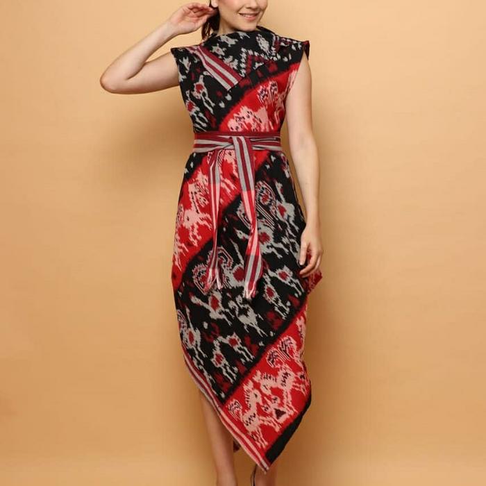 Gambar DRESS TENUN IKAT TROSO • BAJU TENUN ETNIK • OUTER TENUN ETNIK OT-3 - Merah dari Tenun Lavanya undefined Tokopedia