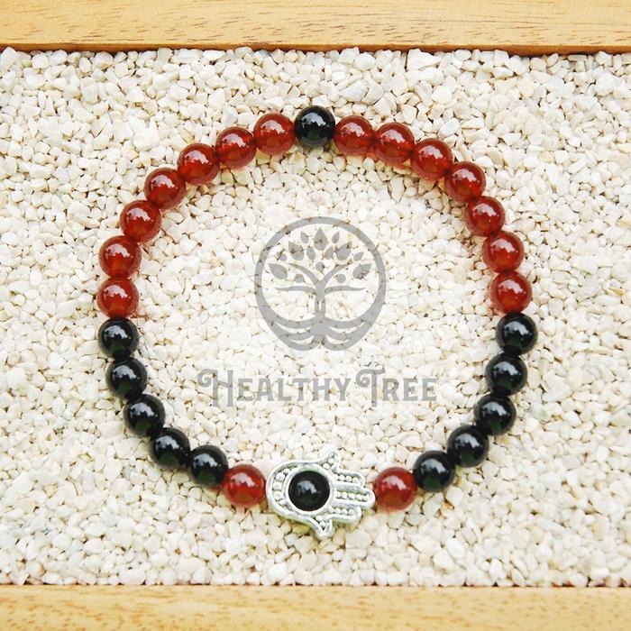 Gambar Gelang Batu Kristal Hamsa Hand 6mm NATURAL STONE - Black & Red, M dari Healthy Tree undefined Tokopedia