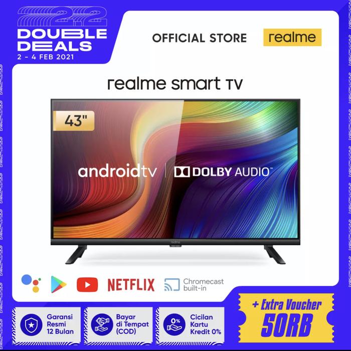 Gambar Realme Smart LED TV 43 inch Android 9.0 Bazel-less Dolby audio YOUTUB dari astra jaya elektronikyy undefined Tokopedia