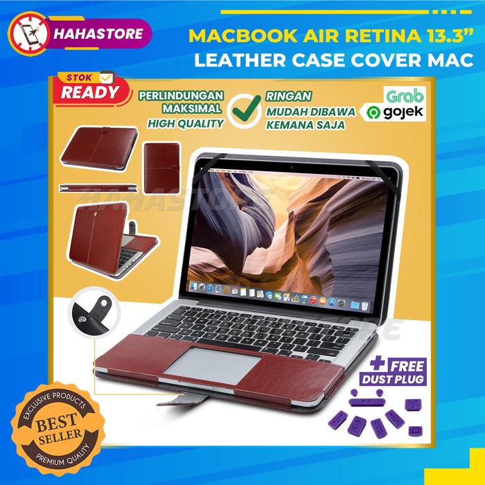 MacBook Air Retina inch Soft Leather Laptop Case Folio Cover Bag  Case Plug, Hitam