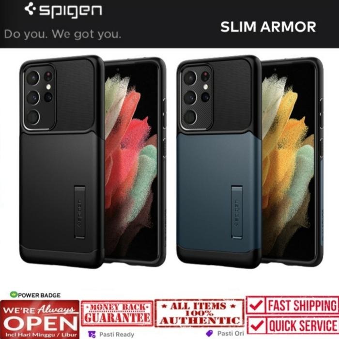 Spigen Slim Armor Kickstand Case Samsung Galaxy S21 Ultra Plus Casing  Black, s21