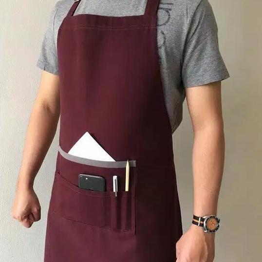 Gambar CELEMEK CHEF HAT/APRON/ CELEMEK DRILL SERIES - marun, All Size dari Hzp_colection undefined Tokopedia