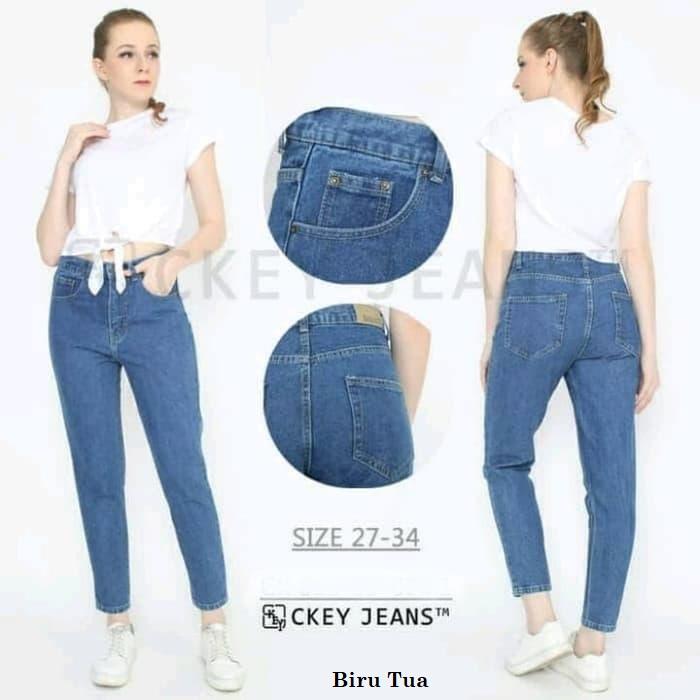 Gambar Celana Jeans Boyfriend High waist - Biru Tua, 28 dari valents oficial olshop undefined Tokopedia