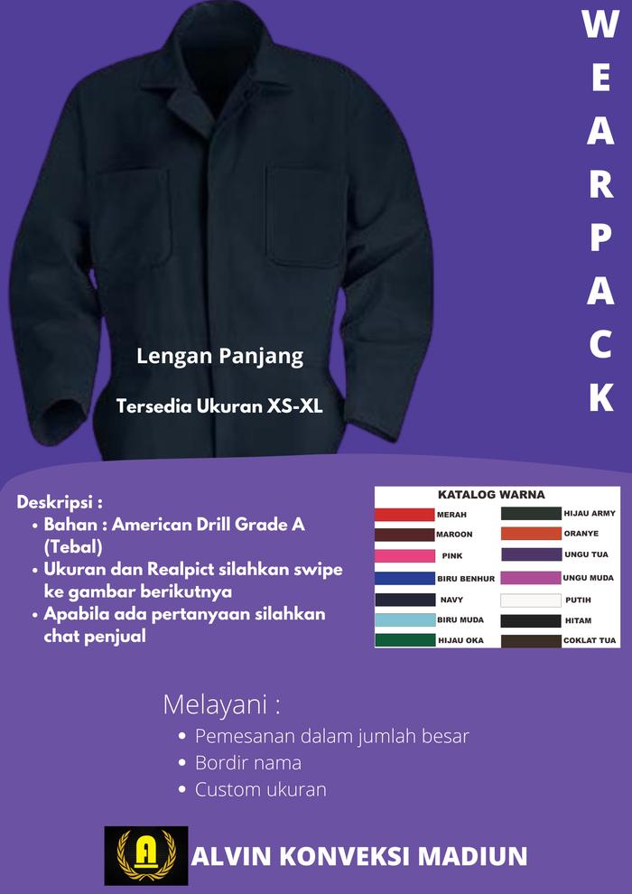 Gambar Wearpack/Katelpak/Baju Montir Lengan Panjang XS-4XL - XL, Ungu Tua dari Alvin Garment undefined Tokopedia