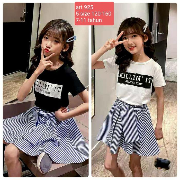 Gambar Setelan Import Anak Cewek Baju Rok Kaos Perempuan 6-12 Thn Korea - Hitam, 120 dari Yos Kostum Cosplay undefined Tokopedia