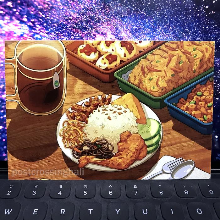 Gambar Postcard Illustrasi Makanan Indonesia Kartu Pos Bahan Tebal Lucu Imut - Nasi Campur dari PawCornerFMN_NEW undefined Tokopedia