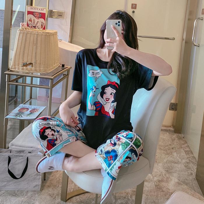 Gambar Piyama Import Motif KartunLengan Pendek Celana Panjang KR1006 - PUTRISALJUHITAM, XXL dari Baaju ID undefined Tokopedia