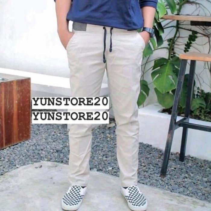 Gambar CELANA PANJANG PRIA KARET PINGGANG / CELANA CHINO KARET PINGGANG RIP - Cream, Size 28 dari YUNSTORE20 undefined Tokopedia