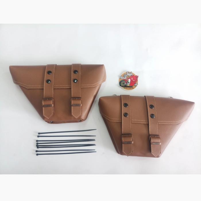 Gambar Tas motor klasik / side bag / cover aki japstyle chopper cb100 moge - Cokelat Muda dari Triplesix Klasik undefined Tokopedia