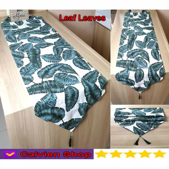 Gambar Taplak Meja atau Alas Meja Ruang Tamu Kain Kanvas Premium Motif Cantik - Leaf Leaves, 35x120cm dari Calviens Shop undefined Tokopedia