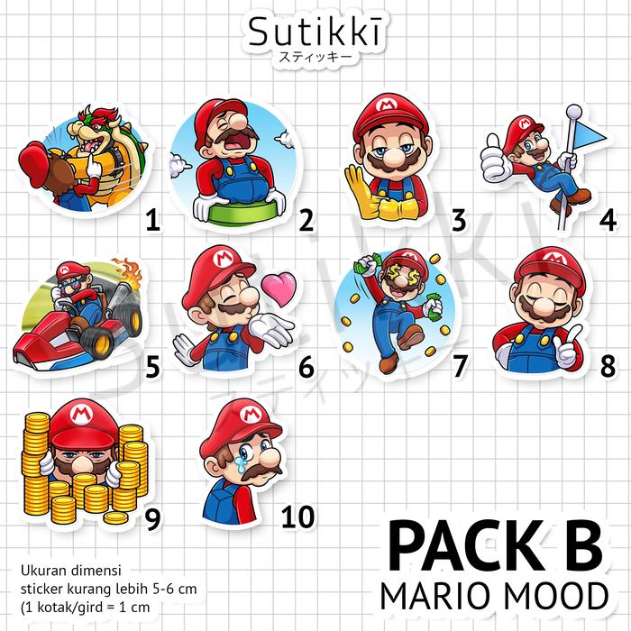 Gambar Sticker Pack Mario Mood Games Mario Bros MarioBros Die Cut Vinyl - Pack B, Glossy dari Sutikki undefined Tokopedia