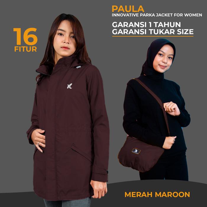 Gambar PAULA - JAKET WANITA MULTIFUNGSI - JAKET PARKA WANITA - JAKET HIJAB - - Merah Maroon, S dari Rumah Komunitas undefined Tokopedia