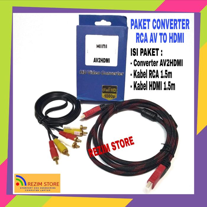 Jual Paket converter AV RCA to HDMI Adapter AV2HDMI mini box with
