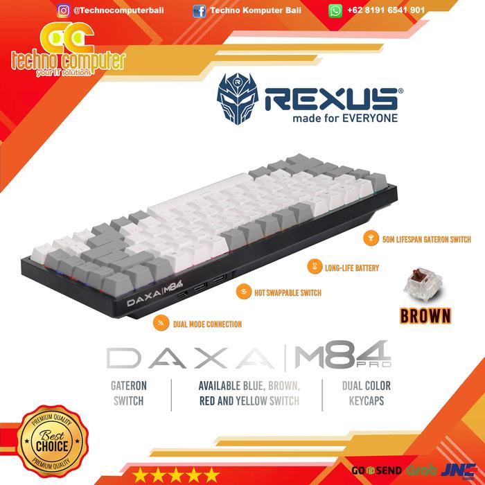 Gambar Rexus Keyboard Wireless Gaming Mechanical Daxa M84 PRO - Cokelat, Black grey dari Techno Computer Bali undefined Tokopedia
