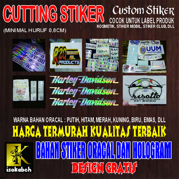 Gambar Sticker Cutting Custom Bahan Oracal dan Hologram - 9x9 dari ISOKABEH Print Digital undefined Tokopedia