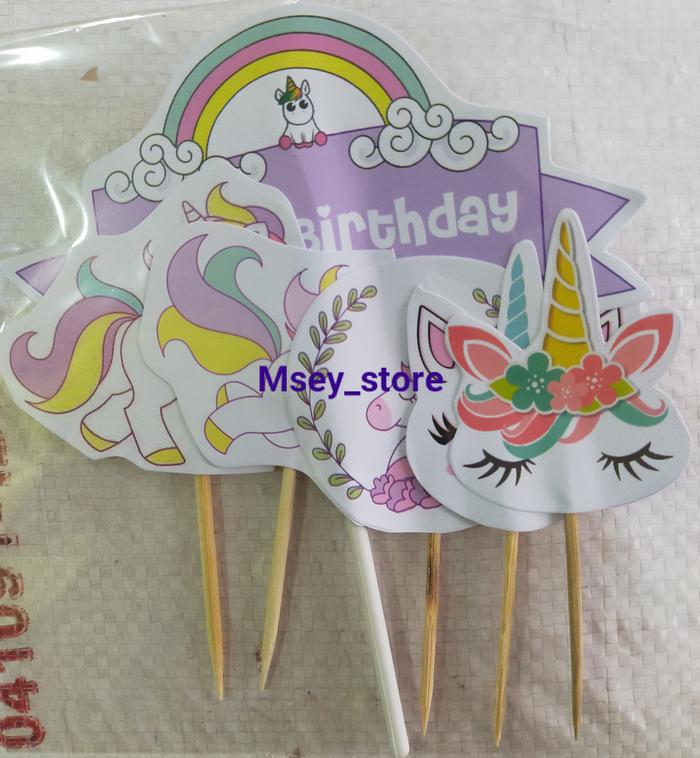 Gambar Cupcake Topper Happy birthday/ Topper happy birthday/ Topper Cake - Unicorn dari msey_store undefined Tokopedia