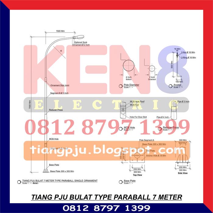 Gambar Tiang Lampu PJU Bulat 7 Meter Paraball Single Hot Dip Galvanized dari KEN8-Electric undefined Tokopedia