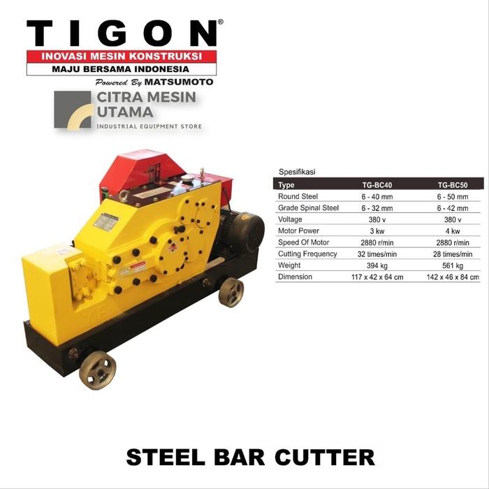 Gambar Mesin Potong Besi 40mm Steel Bar Cutter Tigon TG-BC40 Steel Bar Cutter dari Citra Mesin Utama undefined Tokopedia