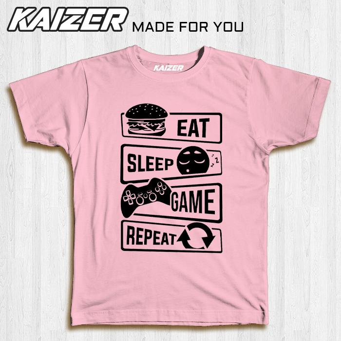 Gambar KAIZER ST-0255 Kaos Eat Sleep Game Repeat - Typography - Art - Merah Muda, S dari UniTee Official undefined Tokopedia