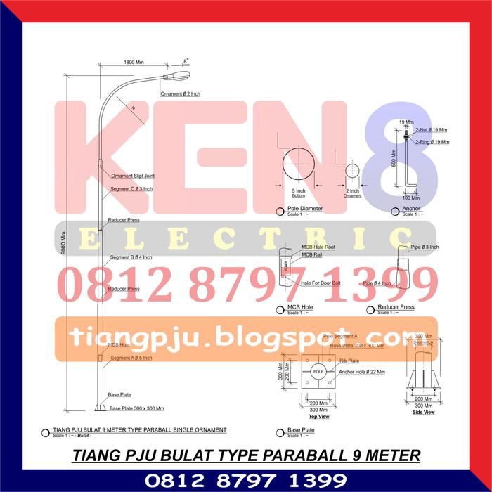Gambar Tiang Lampu PJU Bulat 9 Meter Paraball Single Hot Dip Galvanized dari KEN8-Electric undefined Tokopedia