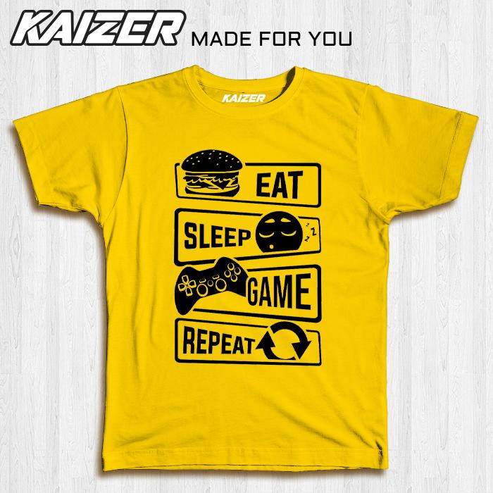 Gambar KAIZER ST-0255 Kaos Eat Sleep Game Repeat - Typography - Art - Kuning, XL dari UniTee Official undefined Tokopedia