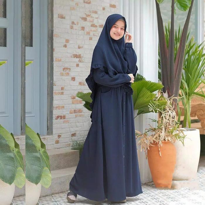 Gambar Elbina Set Syari Setelan Gamis Syari'i - navy dari @Rose Store undefined Tokopedia