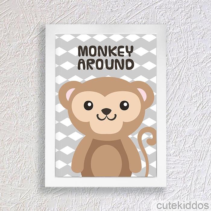 Gambar Poster Monyet Lucu / Monkey Around / Hiasan Dinding Kamar Anak - Frame Putih dari cutekiddos undefined Tokopedia