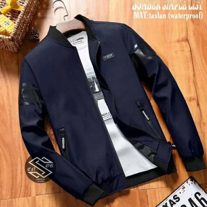 Gambar JAKET BOMBER SIMPLE LIST PRIA TERBARU/JAKET PRIA BOMBER TASLAN SENSOR - navy, M dari zlscloth91 undefined Tokopedia