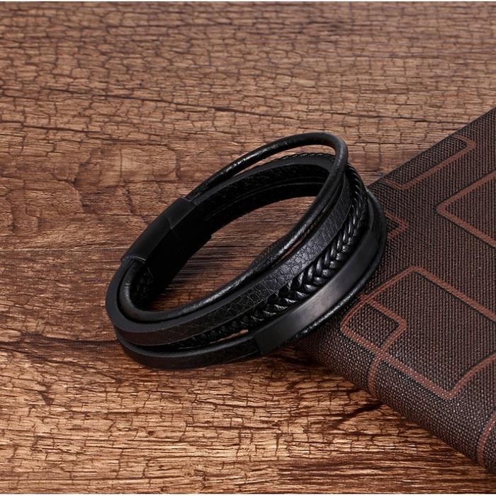 Gambar Gelang Kulit Tangan Klasik Asli Pesona Perhiasan Multilayer untuk Pria - Hitam, 20cm dari Dewok helm undefined Tokopedia