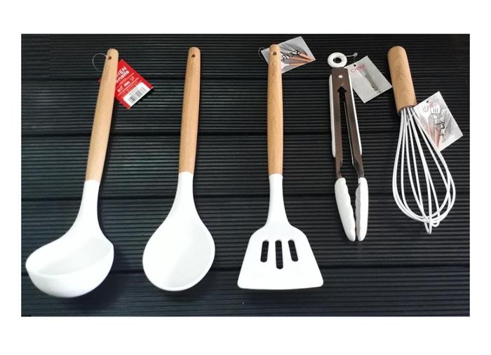 Gambar Spatula Sodet Silikon Cypruz Kitchen House Jeju Set 5 Pcs - Putih - Merah Muda dari tokokudewi undefined Tokopedia