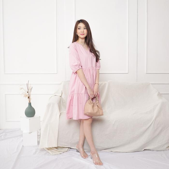 Gambar V198 Karina Dress - 5 Color - Dustypink, L dari Velove Shope undefined Tokopedia