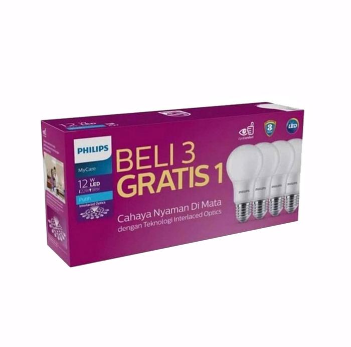 Gambar Lampu LED PHILIPS 12w paket 3 free 1 pack beli 3 gratis 1 paket 3+1 - NO BubbleWrap dari Aneka Listrik KK undefined Tokopedia