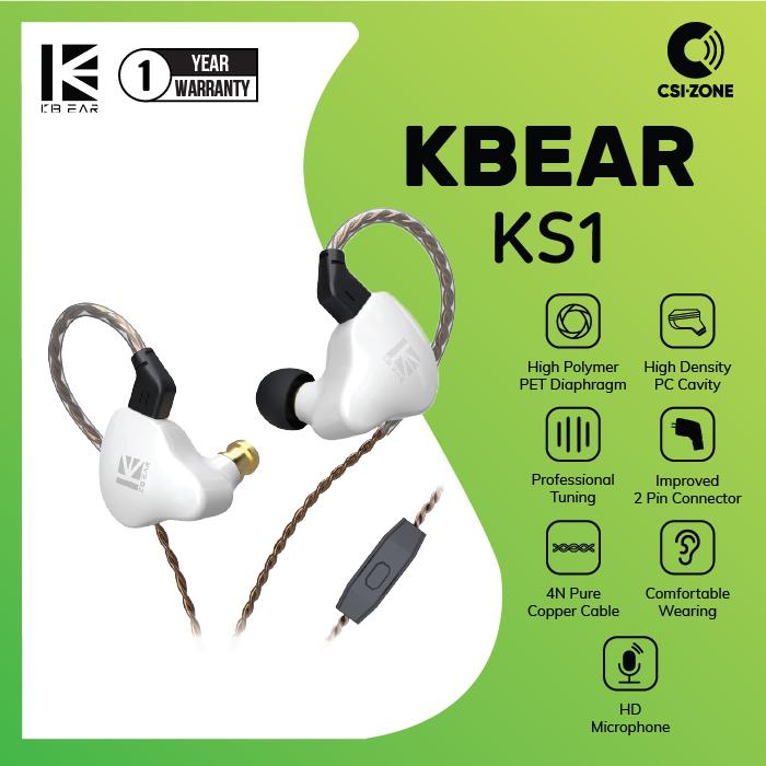 Gambar KBEAR KS1 / KS 1 Dual Magnetic Circuit DD In Ear Earphone with Mic - White dari CSI-ZONE undefined Tokopedia