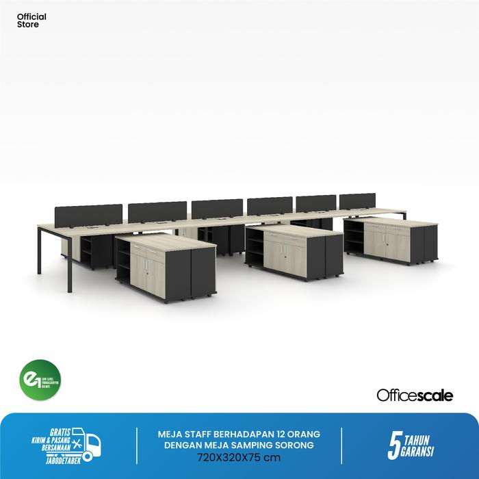 Gambar Meja Kerja Kantor + Shape Berhadapan 12 Orang + Meja Samping Sorong - 720x360x75CM dari Officescale Furniture undefined Tokopedia