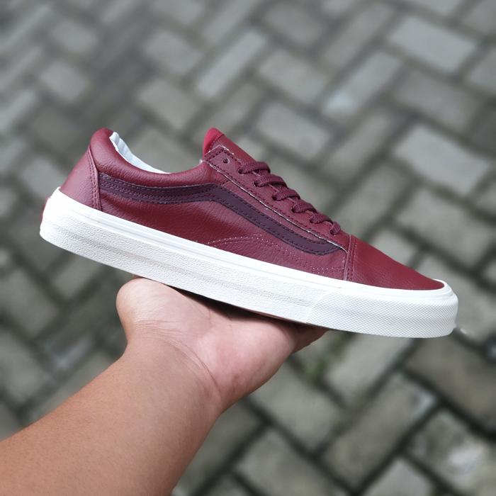 Jual Sepatu Vans Oldskool OG Leather Maroon Premium Bnib Sneakers