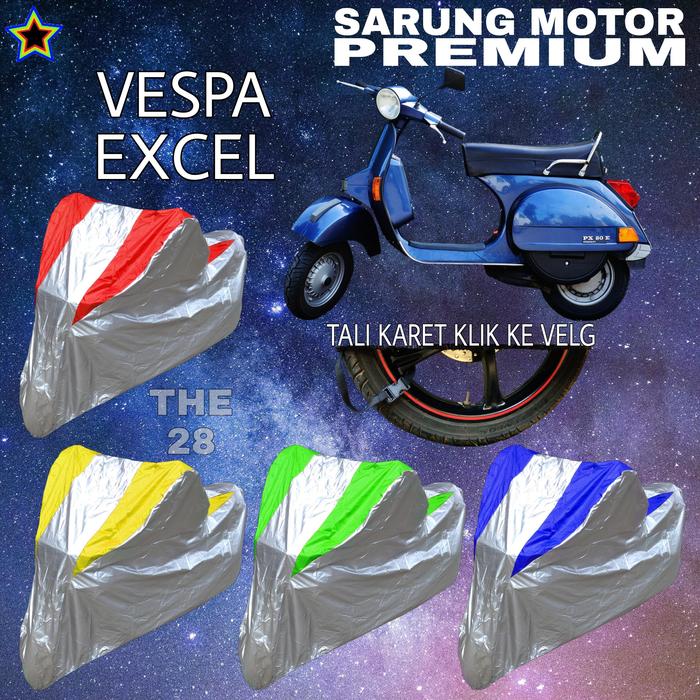 Gambar Cover Motor VESPA EXCEL Silver KOMBINASI Mantel Premium WATERPROOF - LIST MERAH dari The 28 undefined Tokopedia