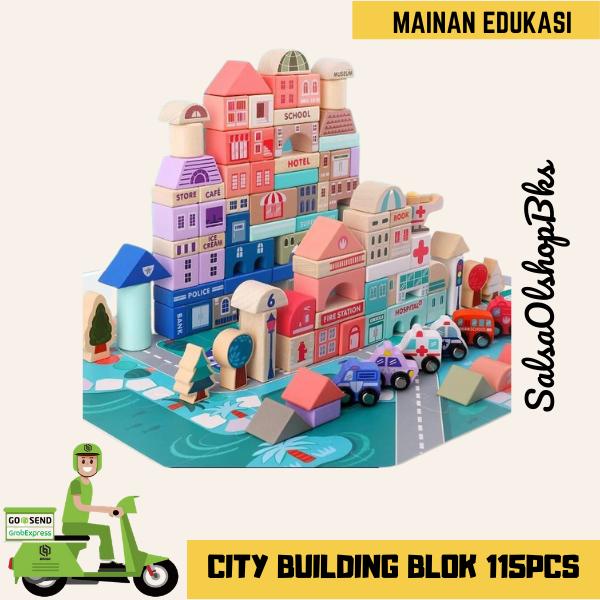Gambar Mainan Edukasi Anak Wooden Block City Building Blocks 115pcs dari SalsaOlshopBekasi undefined Tokopedia