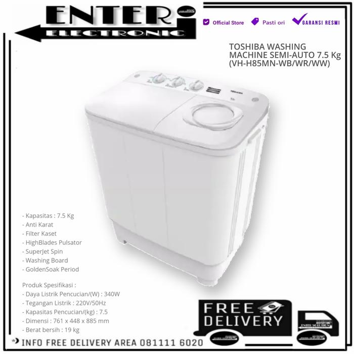 Gambar TOSHIBA VHH85MN - TWIN TUB MESIN CUCI 2 TABUNG 7,5KG VH H85MN WB WR WW dari Enter Electronic undefined Tokopedia