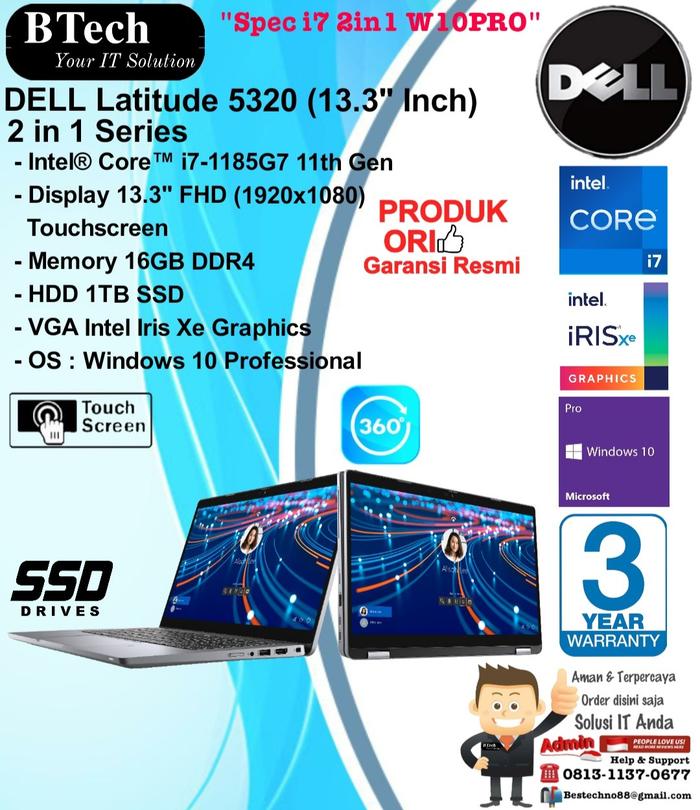 Gambar DELL Latitude 5320 2 in 1 Core i7-1185G7/16GB/1TB SSD/WIN10PRO/3YR dari BESTechno88 undefined Tokopedia