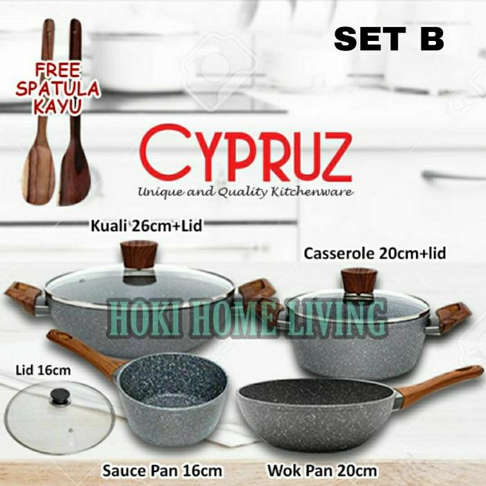 Gambar Kuali Marble Set Lengkap Panci Cypruz Casserore Kuali Fry pan Wok Pan - SET B dari Hoki Home Living undefined Tokopedia