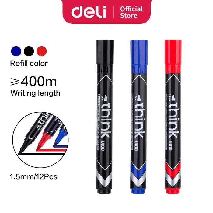 Gambar Deli EU10020 Permanent Marker/Spidol Permanen-Hitam - Merah, 1 pcs dari Deli Stationery Indonesia undefined Tokopedia