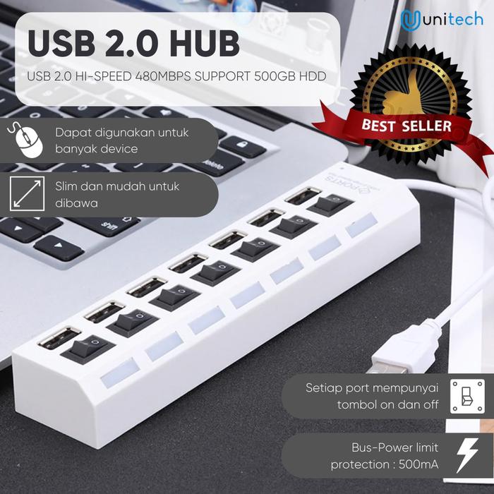 Gambar Unitech USB Hub 7 Port 2.0 Sakelar On Off High Speed Up to 2TB - Putih - Putih dari TokoUsbcom undefined Tokopedia