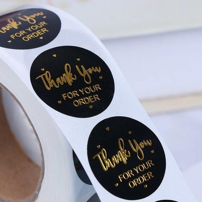 Gambar Sticker 1 roll 500pc stiker label thank you for your order pvc gold - T.Y.F.Y.O Hitam dari KingMonth undefined Tokopedia