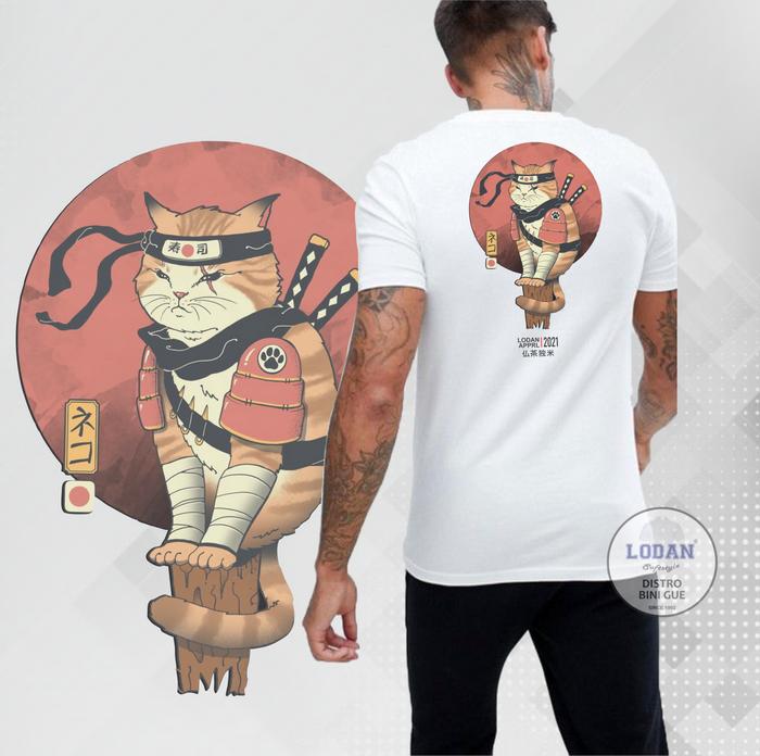 Gambar KUCING SAMURAI - Kaos Distro Premium Pria / Kaos Distro Pria Wanita - Putih, XXL dari DISTRO BINI GUE undefined Tokopedia
