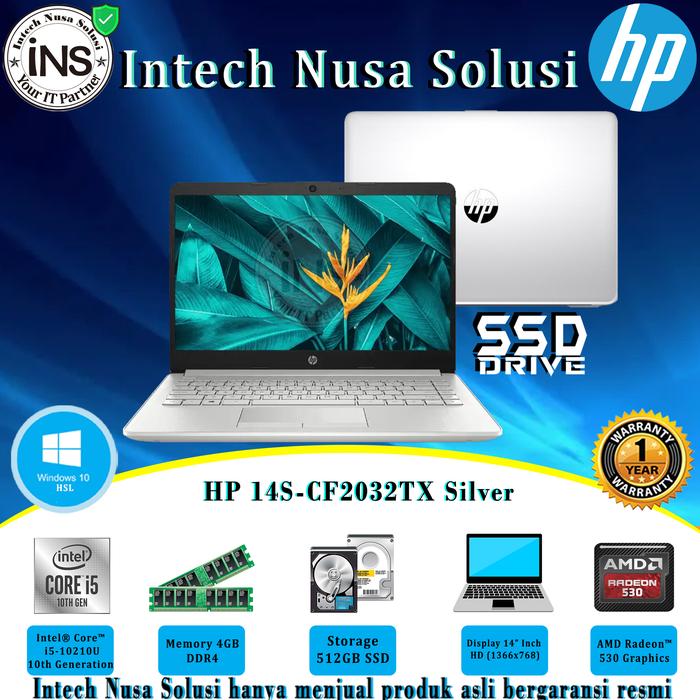 Jual HP 14S-CF2032TX Silver Core i5-10210U 4GB 512GB SSD VGA 2GB