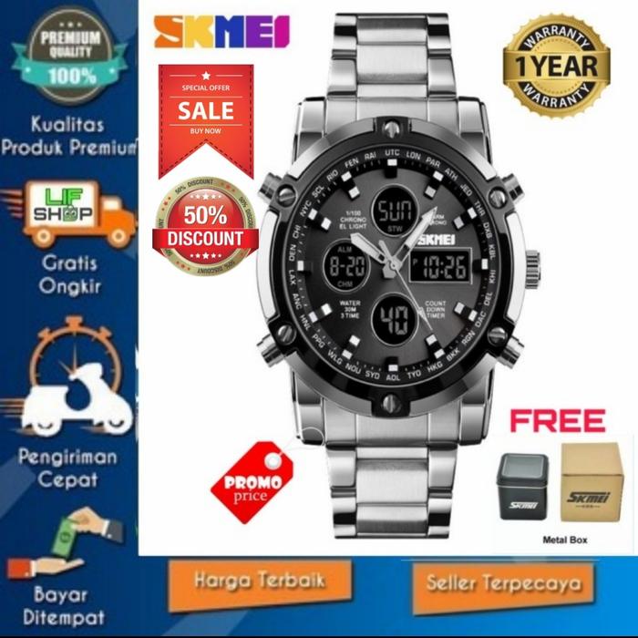 Gambar Jam Tangan Pria SKMEI 138-2 Original Analog Digital Rantai Terbaik - Silver Hitam dari Lifshop Fashion undefined Tokopedia